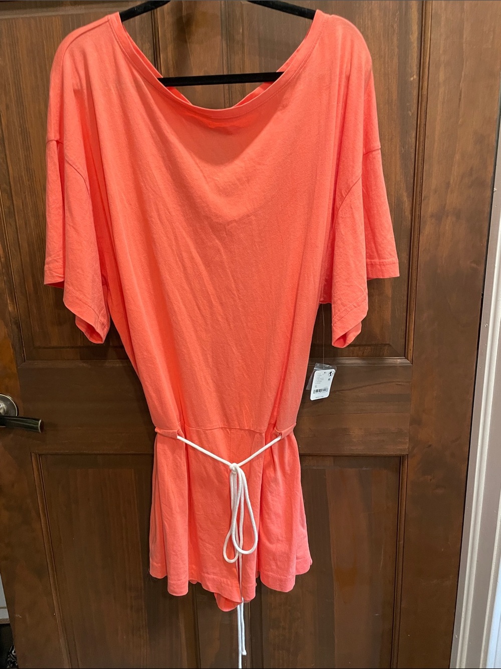 Free People Coral-Pink Tie-Waist Romper